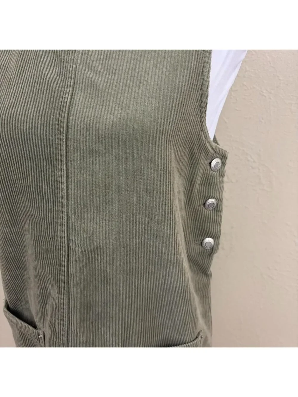 90s grayish green corduroy youth girls mini dress